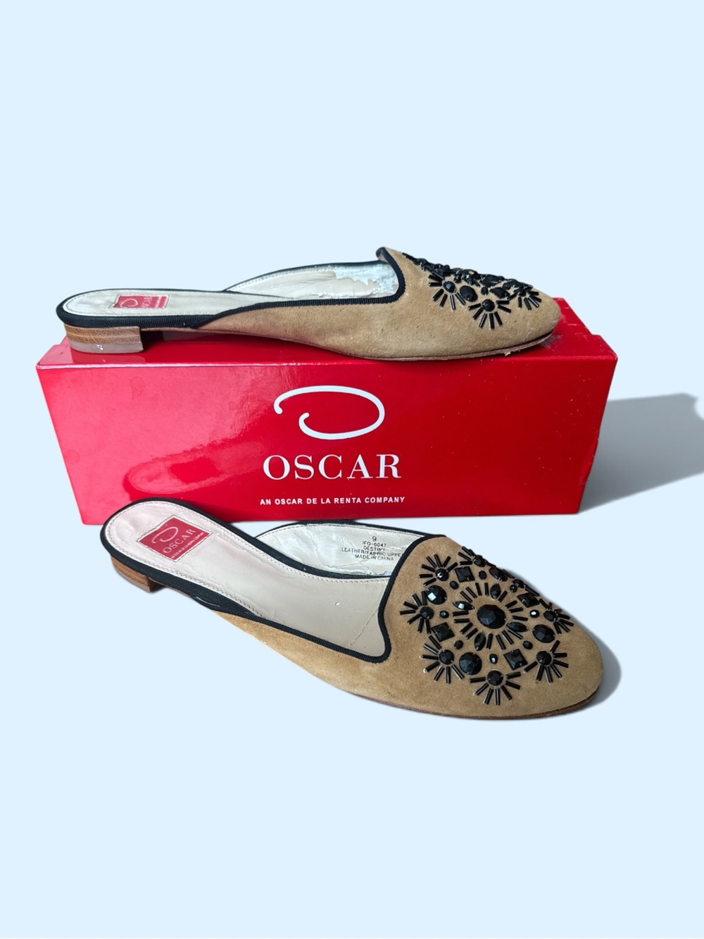 Authentic Oscar de la Renta Beaded Suede Mules Size 9M W/ Box